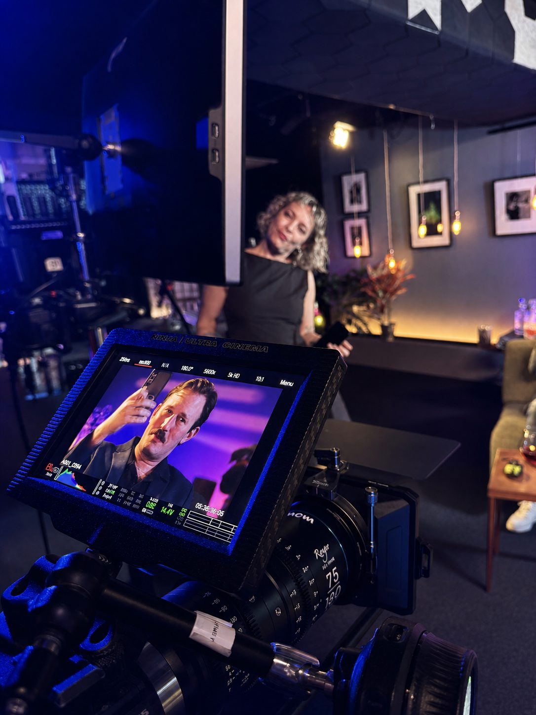Cinema camera and monitor setup in the JJ Splice studio