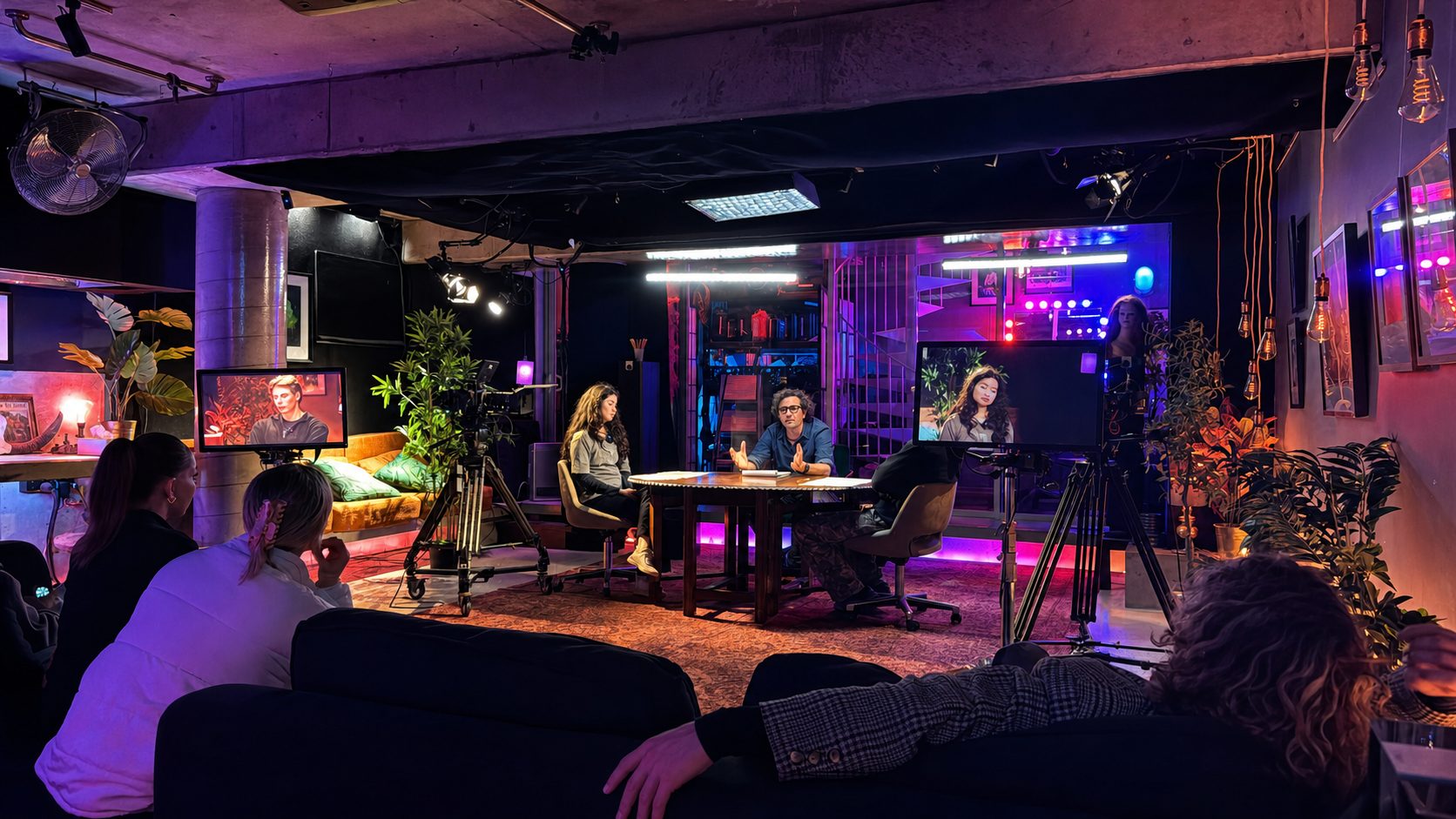 Dean Francis in conversation, two monitors visible in the JJ Splice studio