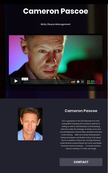An actor's casting.directory website on a phone