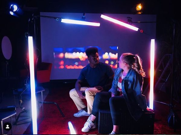 Two actors shooting a scene in the JJ Splice studio