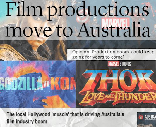 News headline: film productions move to Australia